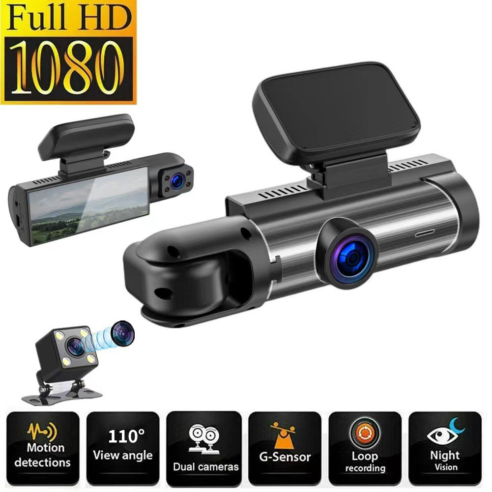 1080P Dual‑Lens Dash Cam, Car DVR Vehicle Drive Camera with G‑Sensor and Loop Recording for Car Safety